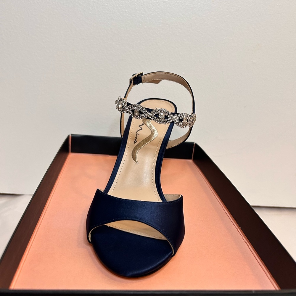 Nina Navy Blue Heels Ankle Strap